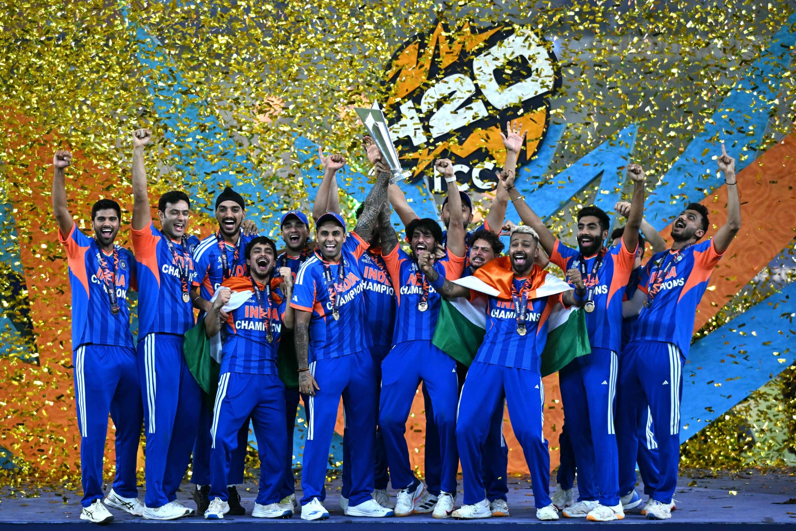 India crush New Zealand to win record third T20 World Cup title