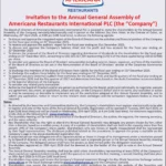 Invitation to the annual general assembly of Americana Restaurants International PLC (the “Company)