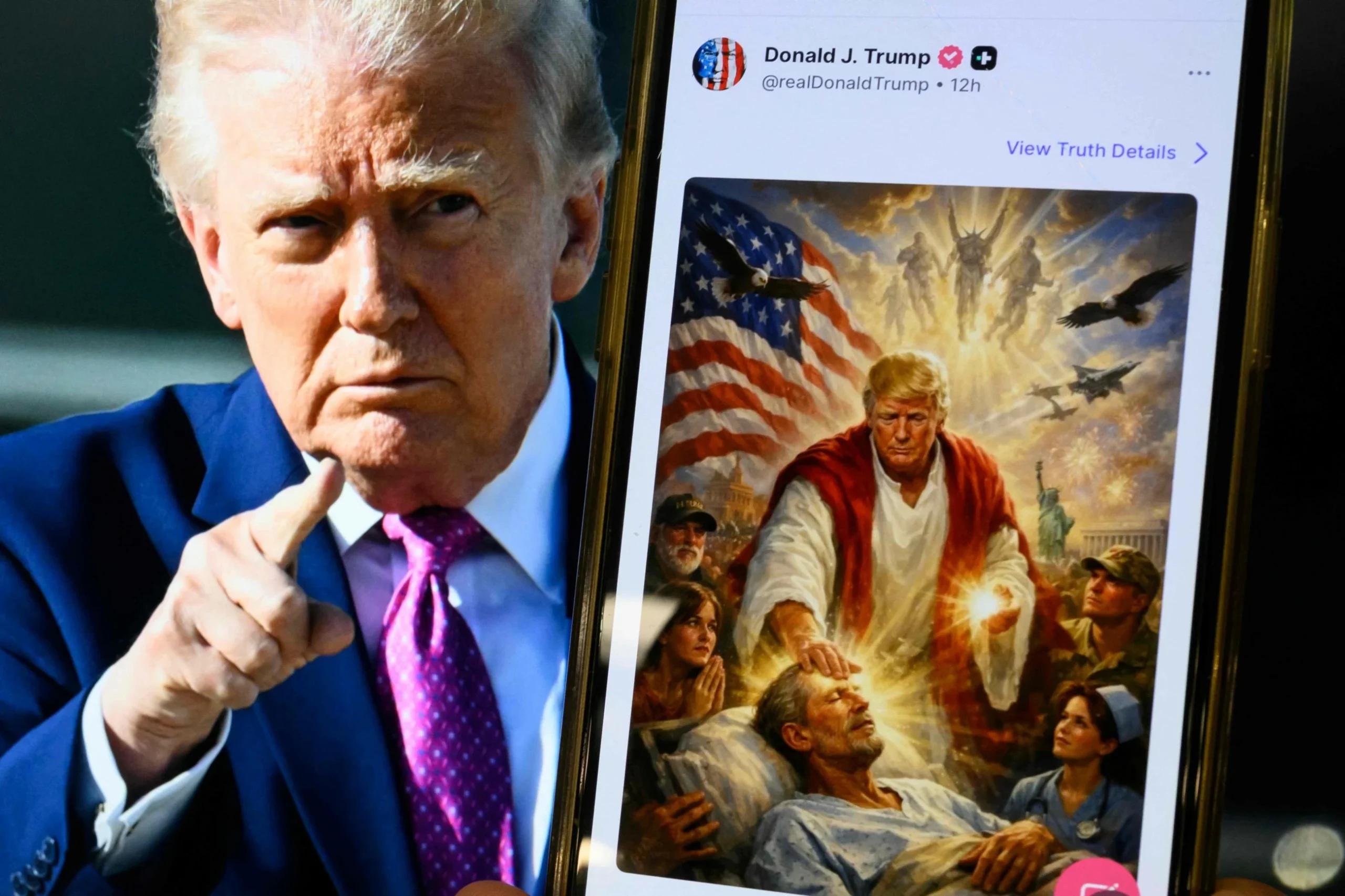 Trump posts AI image of himself as Jesus-like figure, drawing outrage