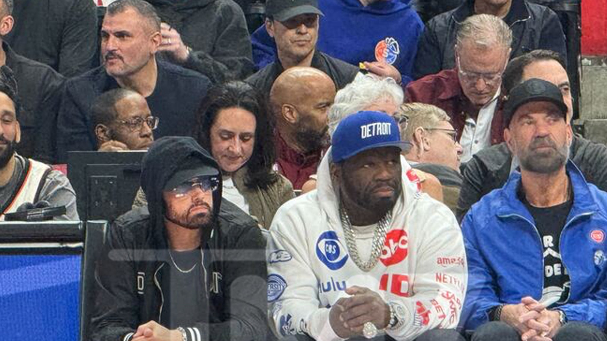 50 Cent & Eminem Reunite Courtside at Pistons-Cavs Playoff Game