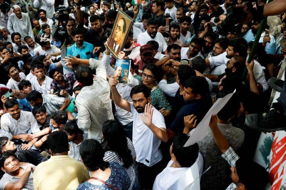 ‘Cockroach’ party founder leads first street protest after arrival in India