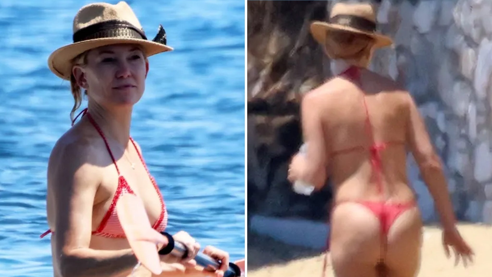 Kate Hudson Paddle Boards in a Thong Bikini
