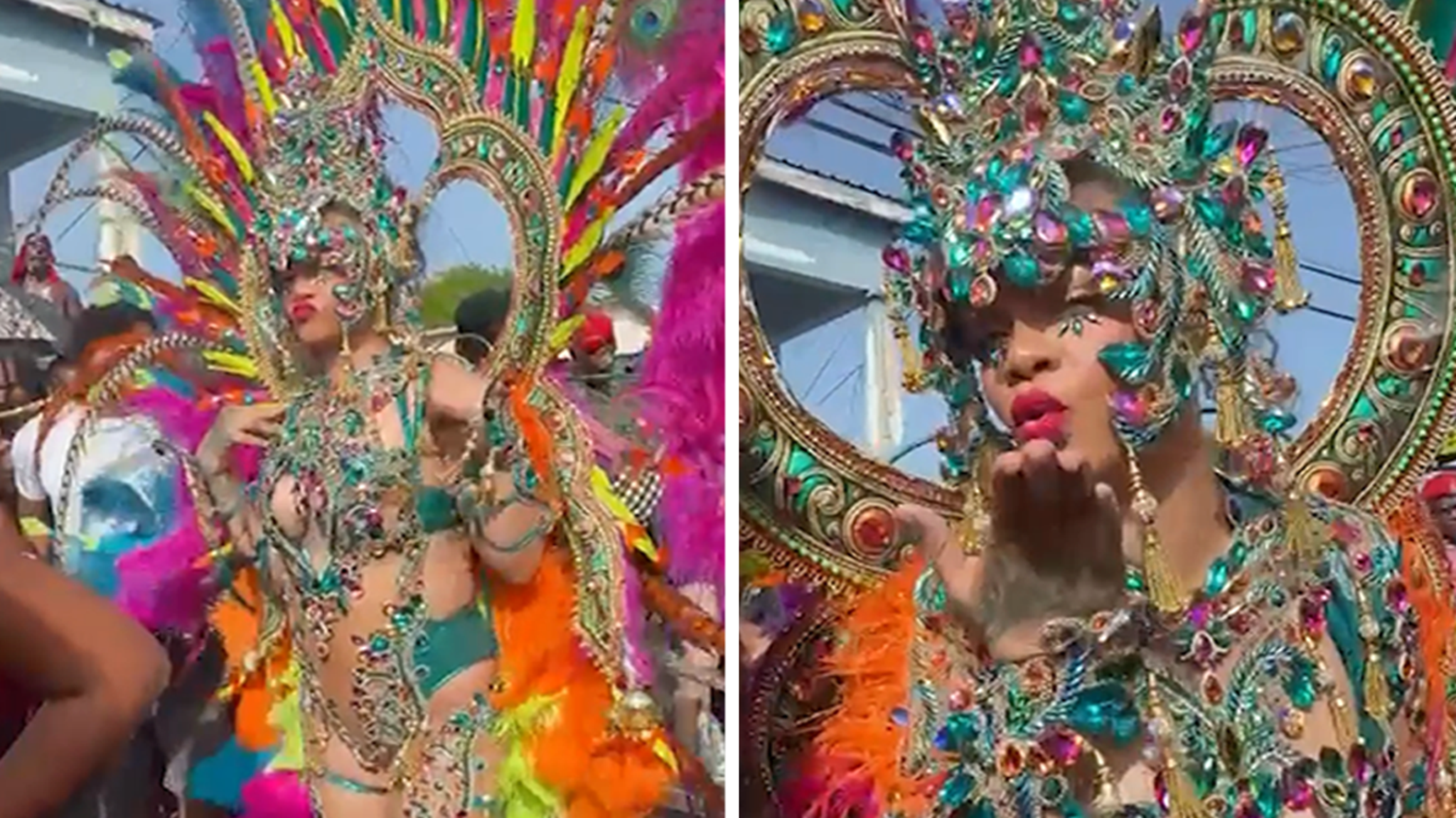 Rihanna Gets Down at Barbados Carnival in Elaborate Feather Costume